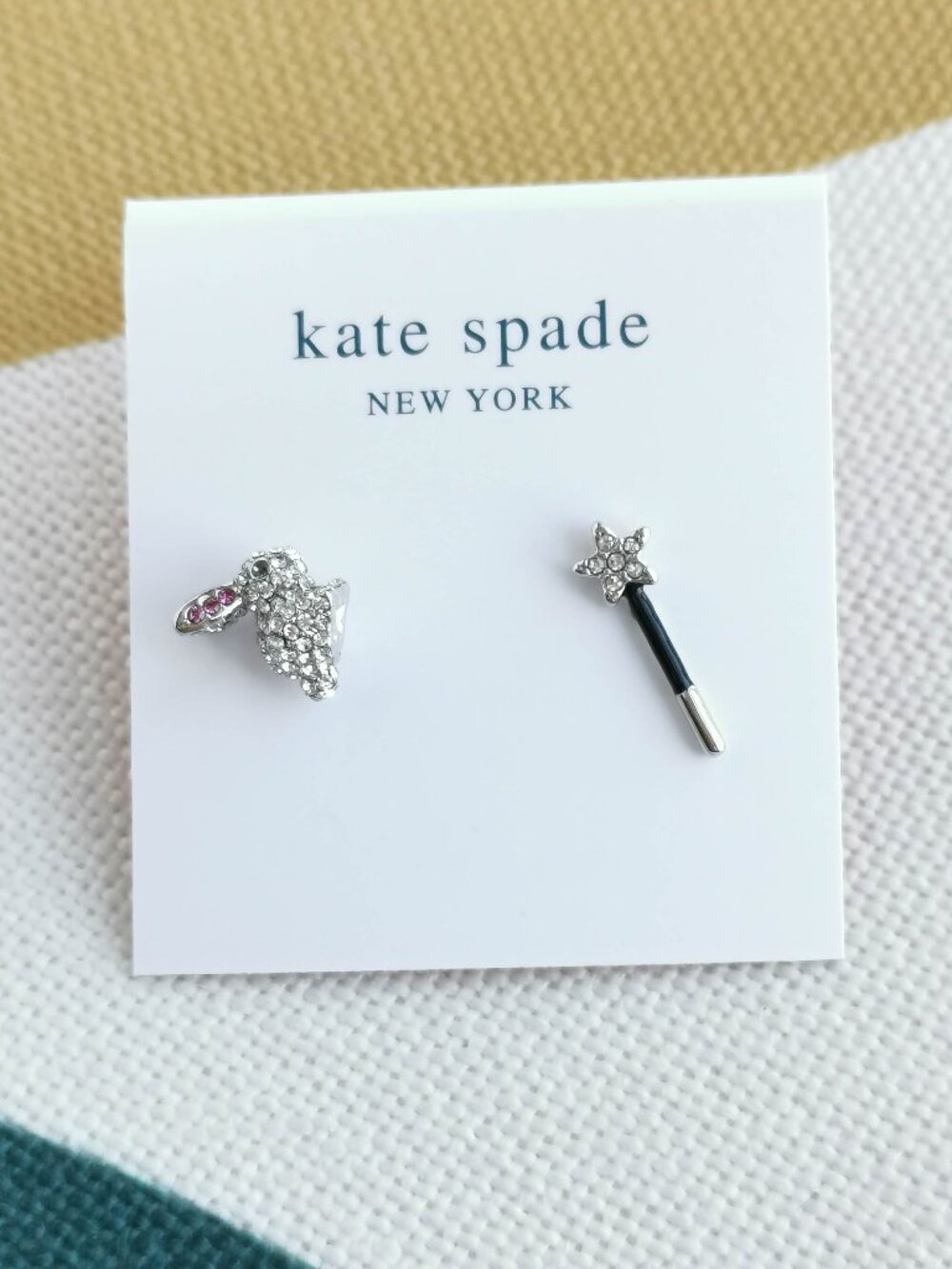 Kate Spade Starring Bunny Asymmetrical Clear Stud Earrings NEW